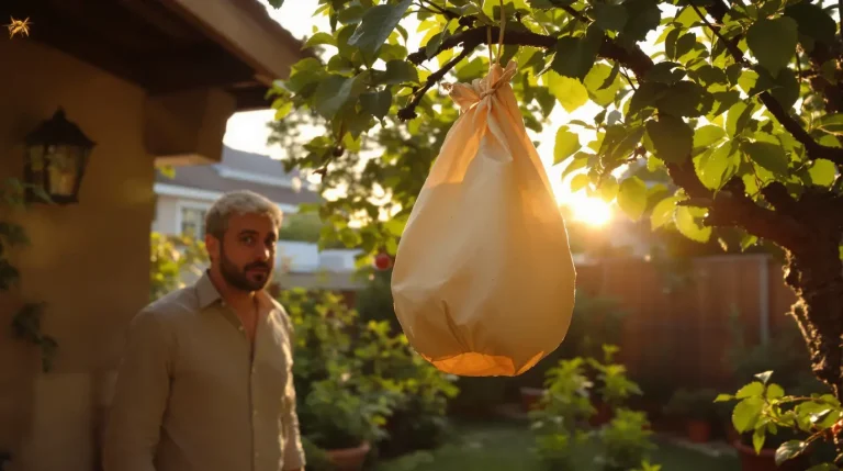 Ce sac en papier kraft accroché dès aujourd'hui à une branche aide à éloigner les frelons asiatiques de votre jardin tout l'été