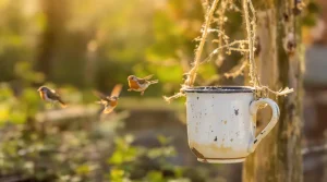 En avril, ces vieilles tasses sur la clôture aident les oiseaux et protègent aussi votre potager