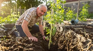 « Tu plantes tes tomates debout ? » Depuis qu’un voisin m’a montré la position couchée, mes plants sont plus vigoureux
